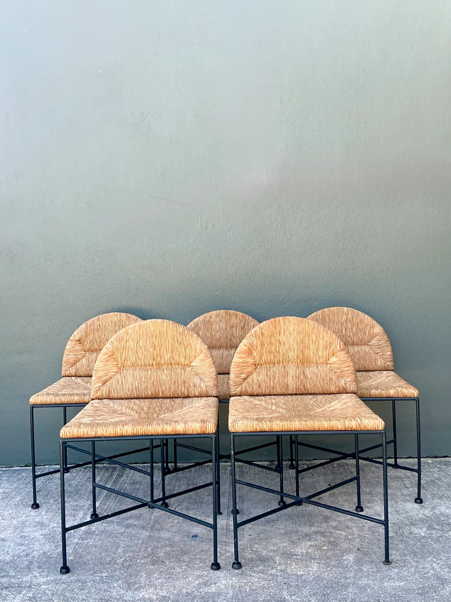 Vintage Woven Rush and Metal Dining Chairs - Set of 5 — additional photo 4