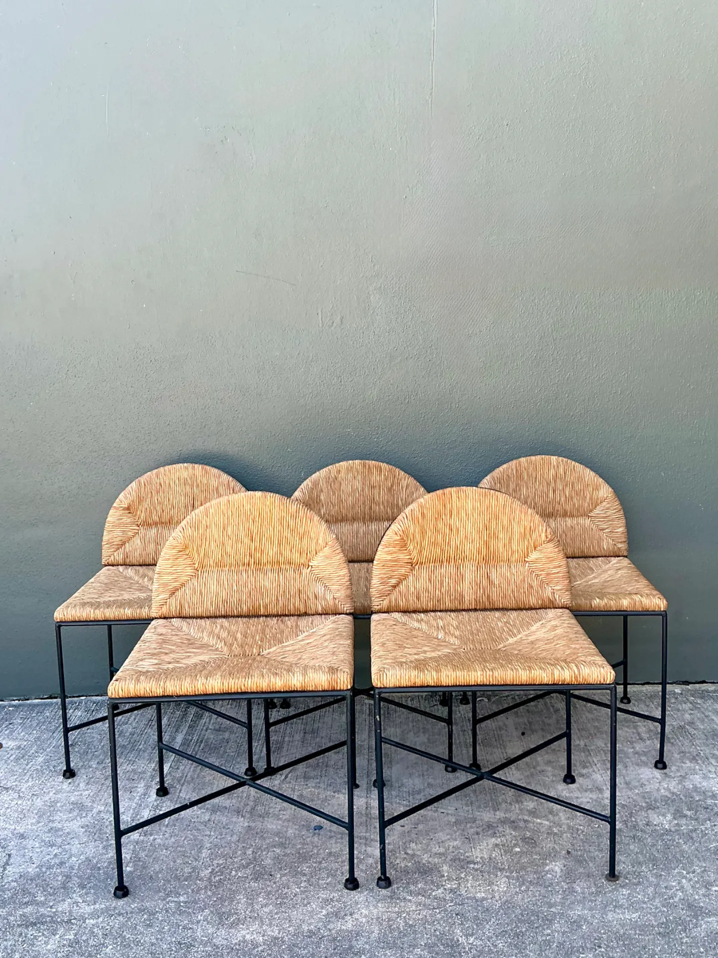 Vintage Woven Rush and Metal Dining Chairs - Set of 5 — additional photo 2