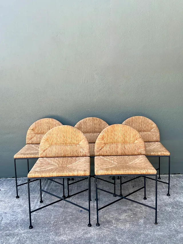 Vintage Woven Rush and Metal Dining Chairs - Set of 5 — additional photo 2