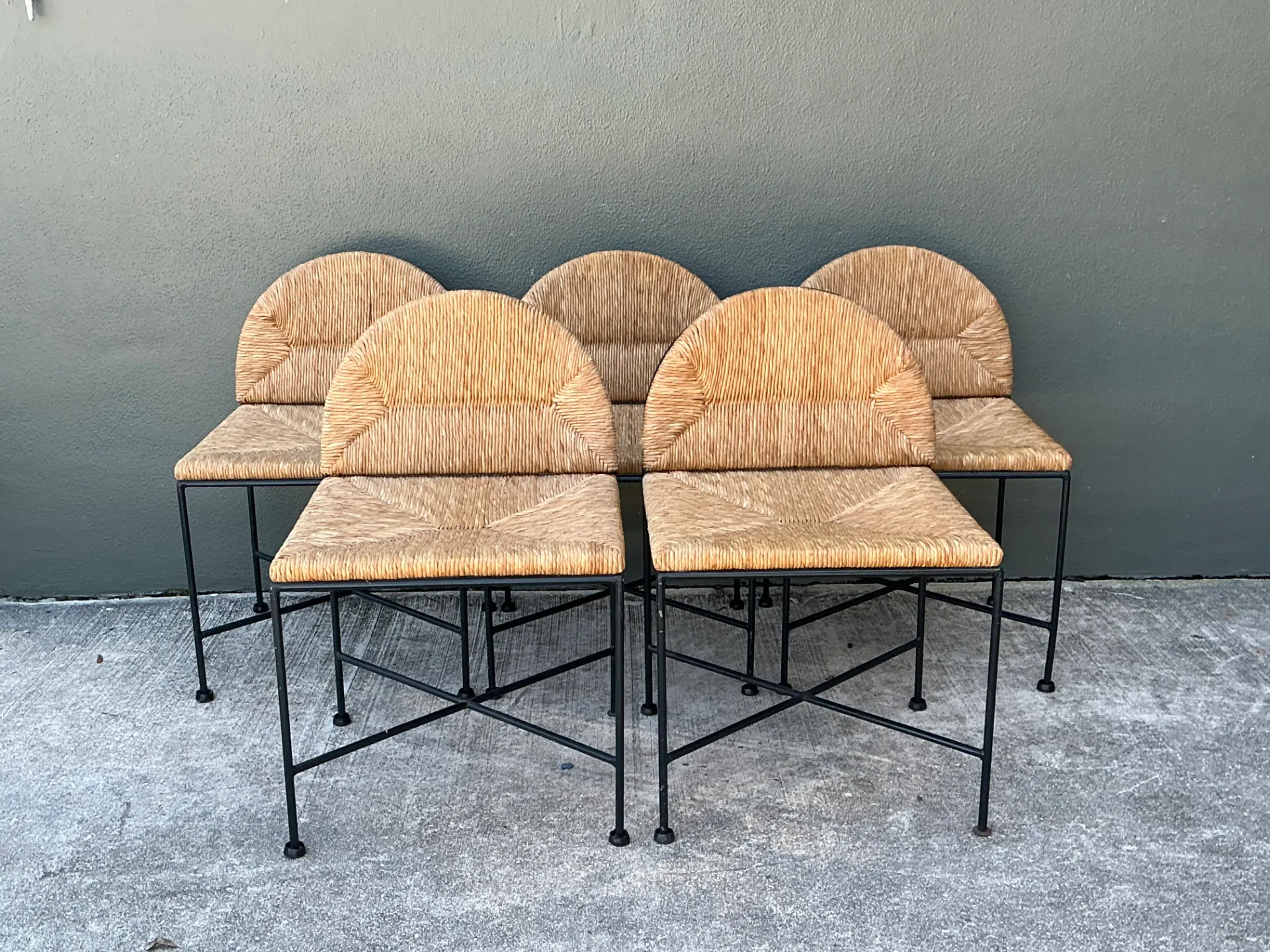 Vintage Woven Rush and Metal Dining Chairs - Set of 5 — additional photo 7