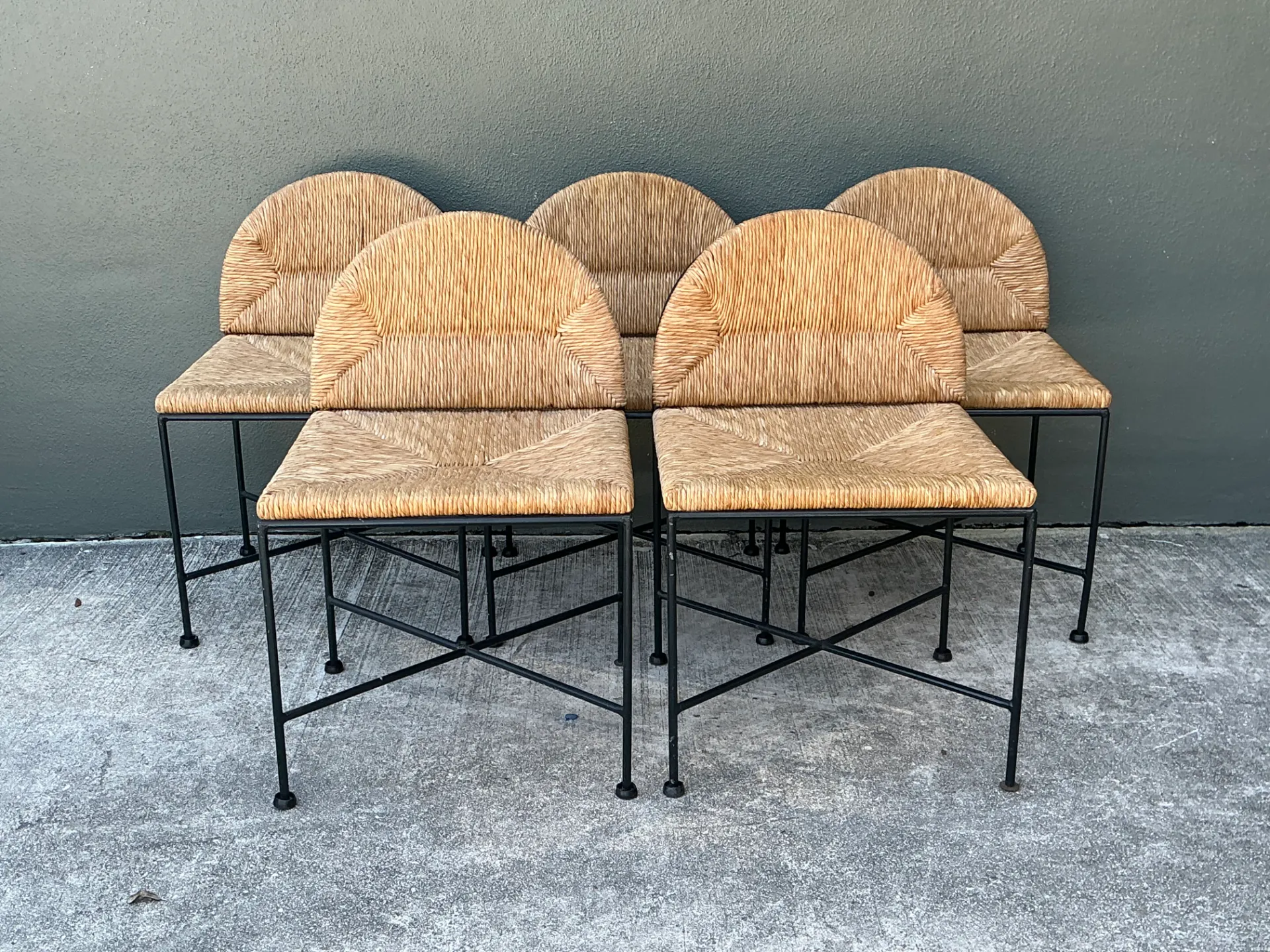 Vintage Woven Rush and Metal Dining Chairs - Set of 5 — additional photo 3