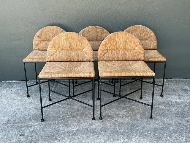 Vintage Woven Rush and Metal Dining Chairs - Set of 5 — additional photo 3