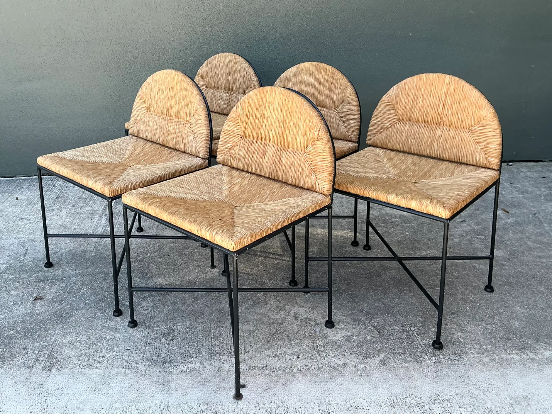 Vintage Woven Rush and Metal Dining Chairs - Set of 5 — additional photo 1