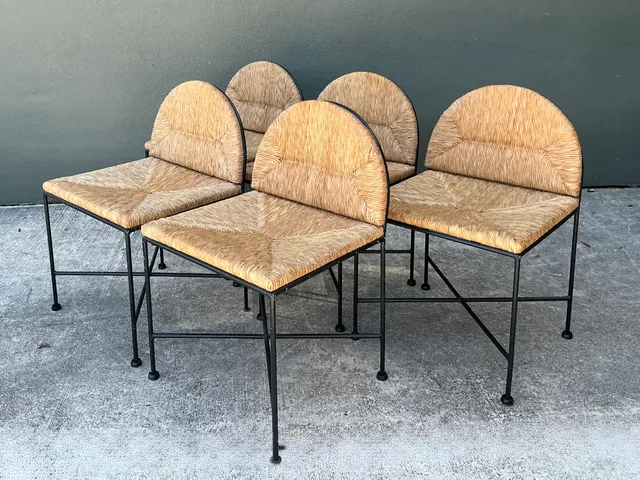 Vintage Woven Rush and Metal Dining Chairs - Set of 5 — additional photo 1