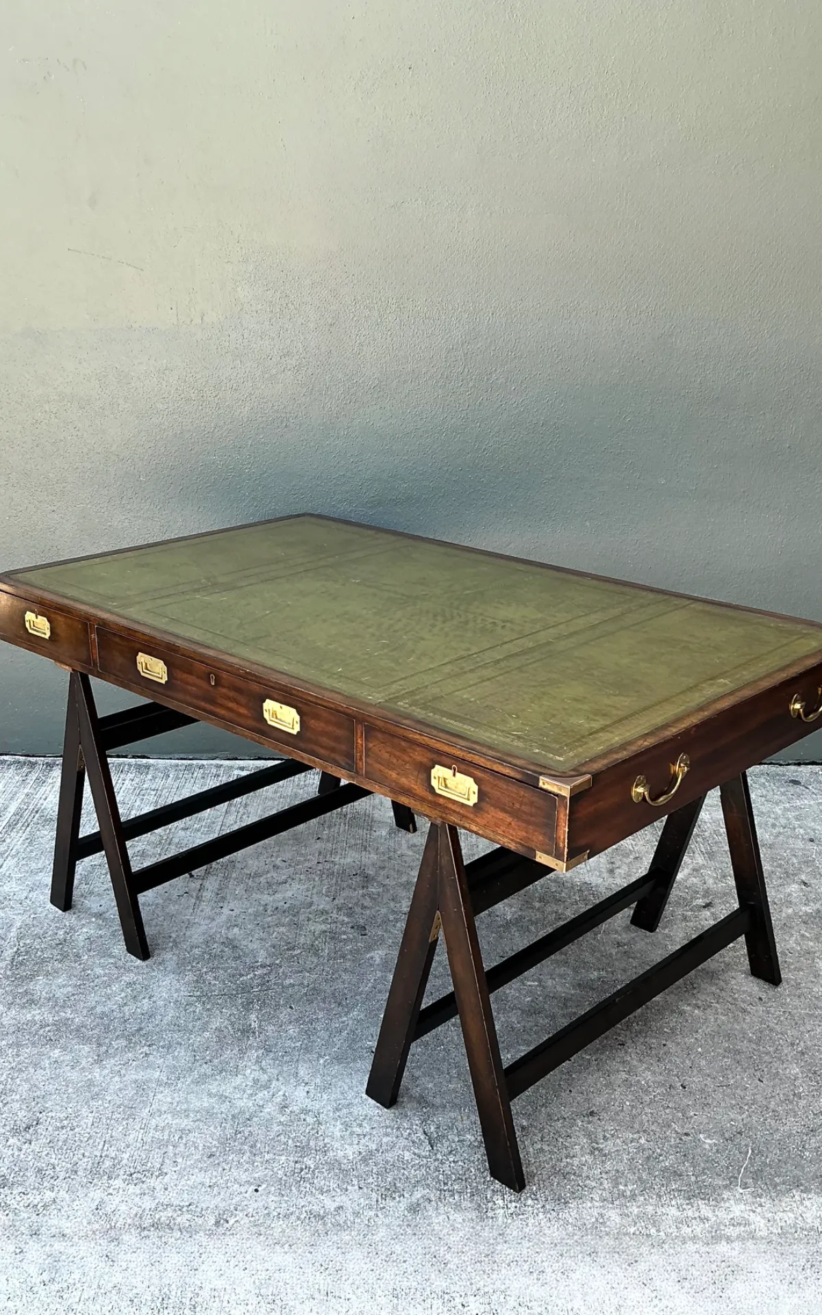Vintage Wood and Leather Campaign Desk