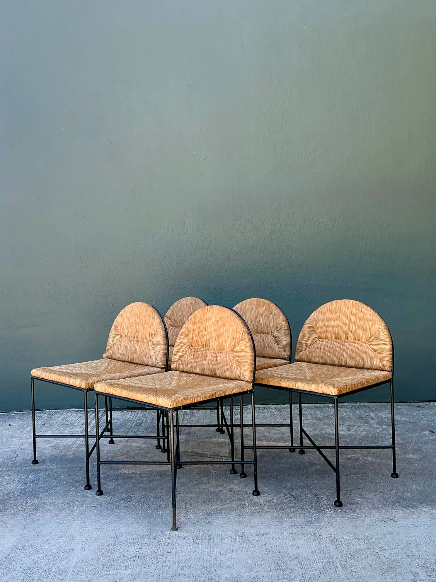 Vintage Woven Rush and Metal Dining Chairs - Set of 5 — additional photo 8