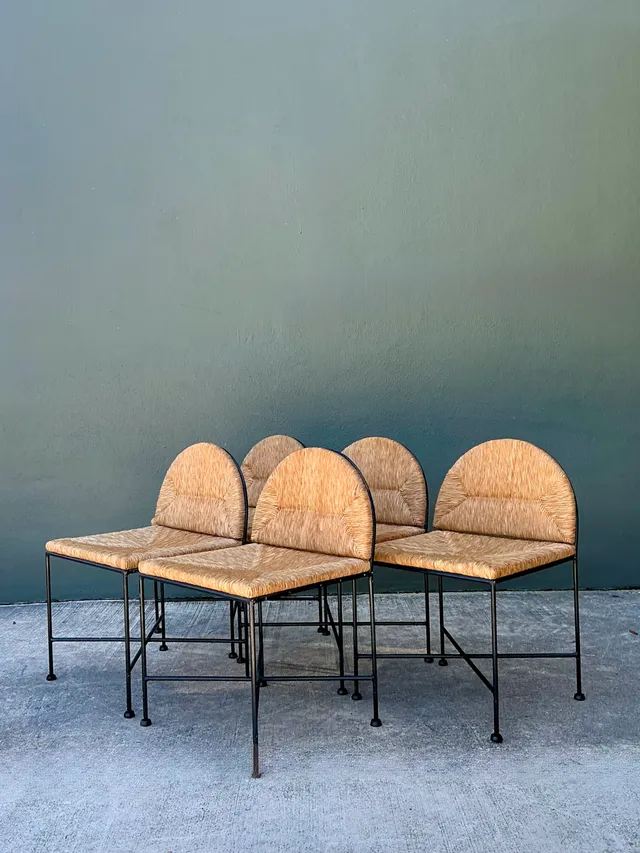 Vintage Woven Rush and Metal Dining Chairs - Set of 5 — additional photo 8