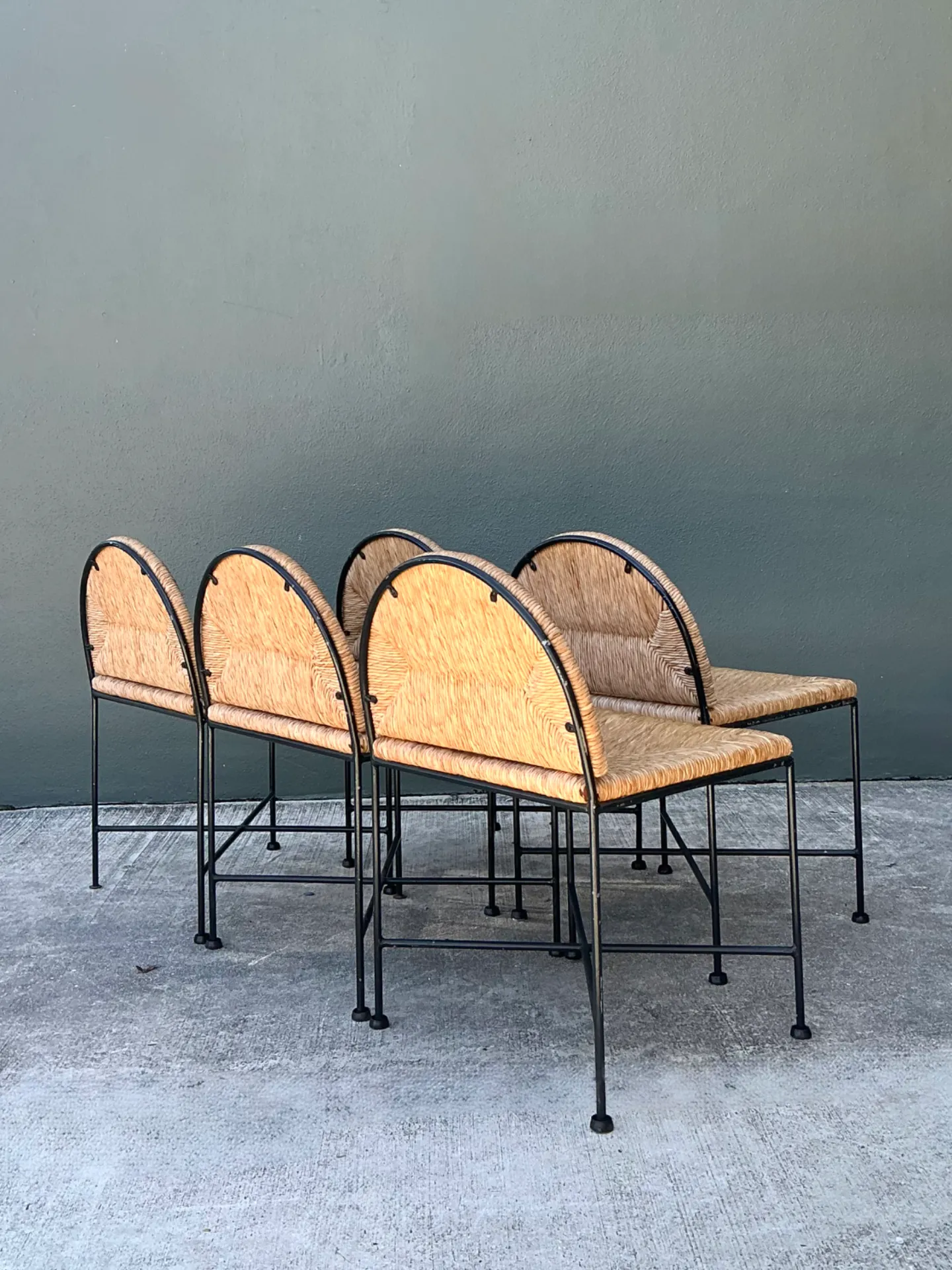 Vintage Woven Rush and Metal Dining Chairs - Set of 5 — additional photo 5