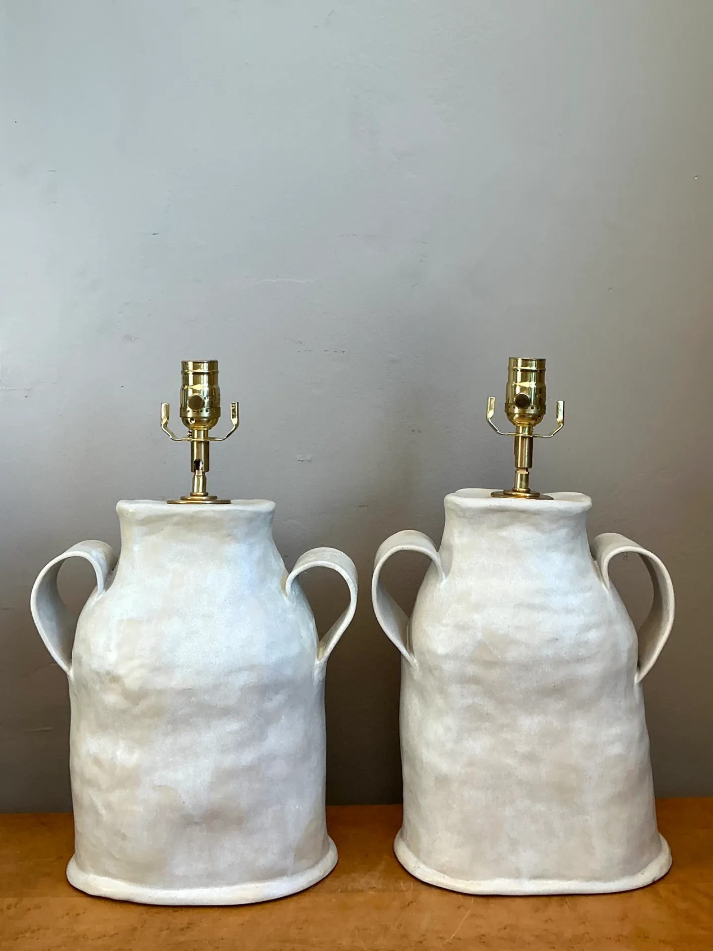 Vintage Biomorphic Double Handled Studio Pottery Lamps — additional photo 4