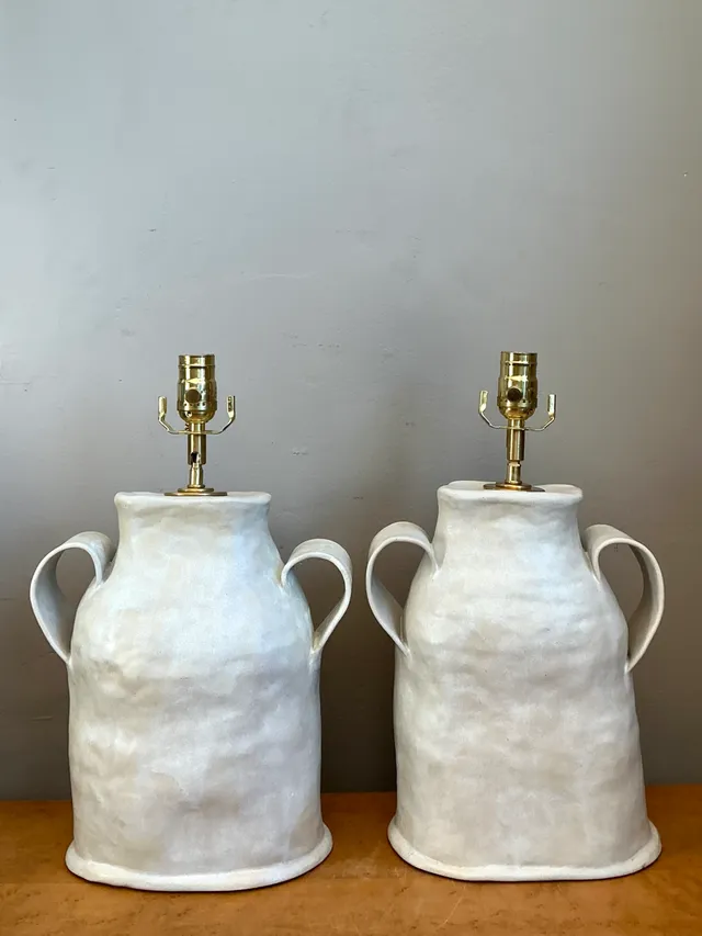 Vintage Biomorphic Double Handled Studio Pottery Lamps — additional photo 4