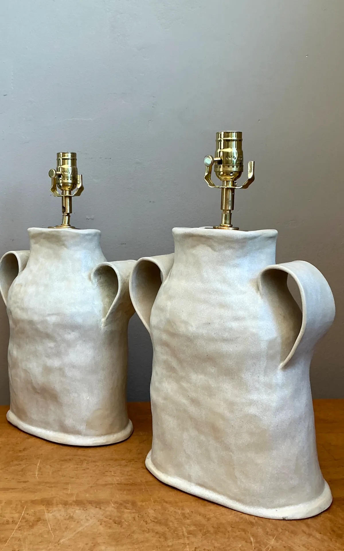 Vintage Biomorphic Double Handled Studio Pottery Lamps — additional photo 3