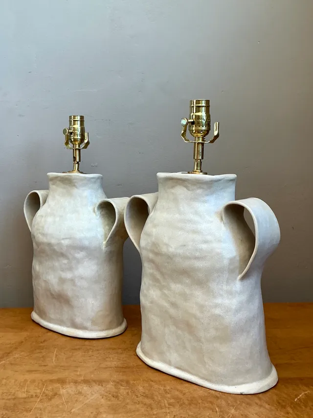 Vintage Biomorphic Double Handled Studio Pottery Lamps — additional photo 3