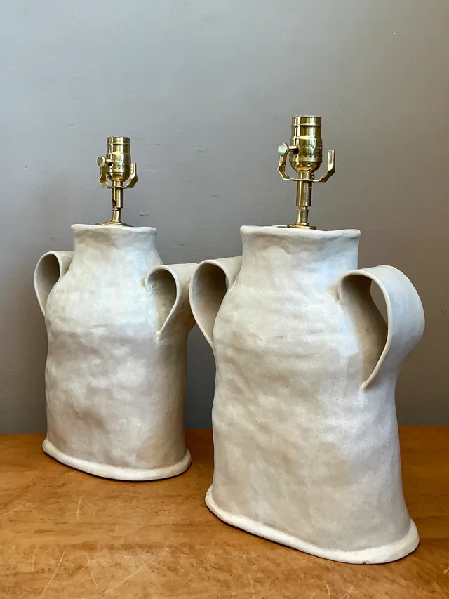 Vintage Biomorphic Double Handled Studio Pottery Lamps — additional photo 5