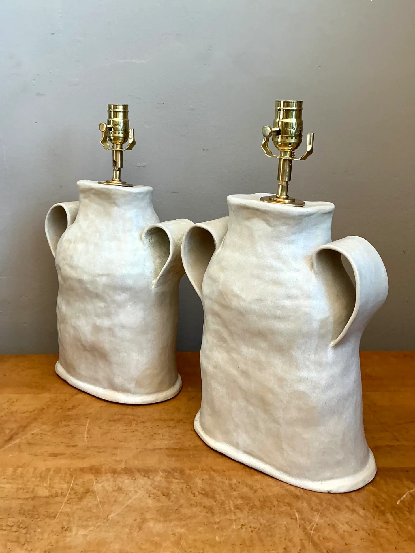 Vintage Biomorphic Double Handled Studio Pottery Lamps — additional photo 7