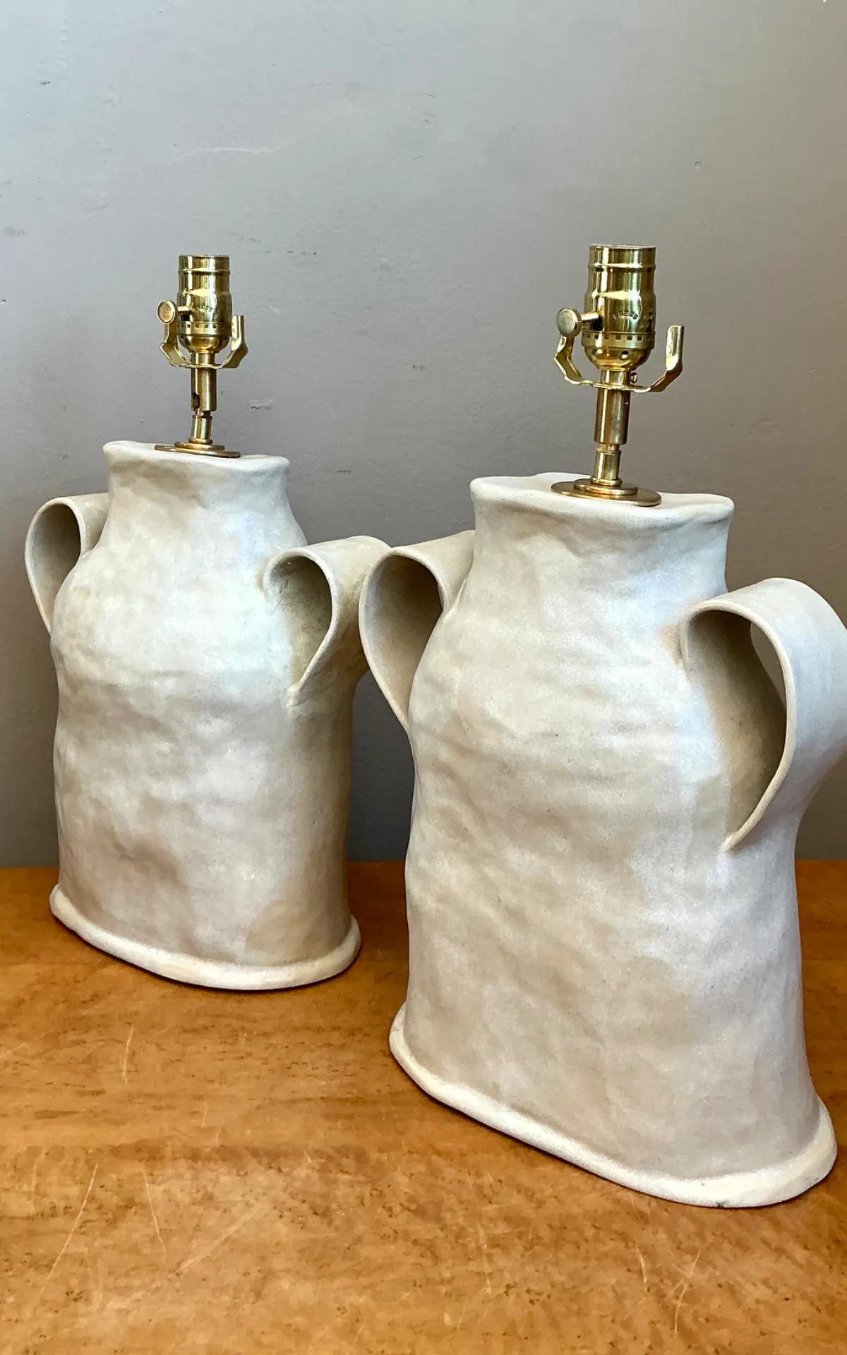 Vintage Biomorphic Double Handled Studio Pottery Lamps — additional photo 7