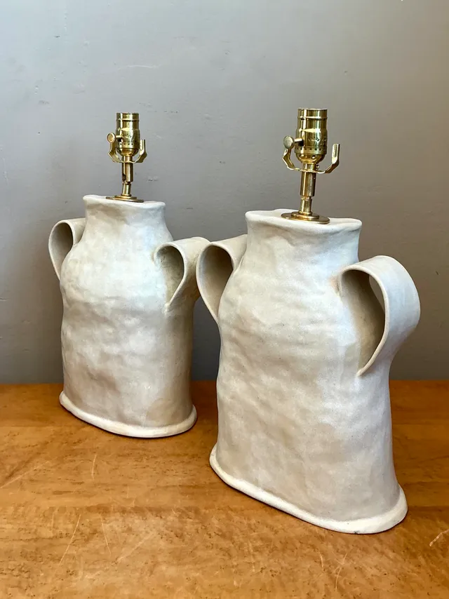 Vintage Biomorphic Double Handled Studio Pottery Lamps — additional photo 7