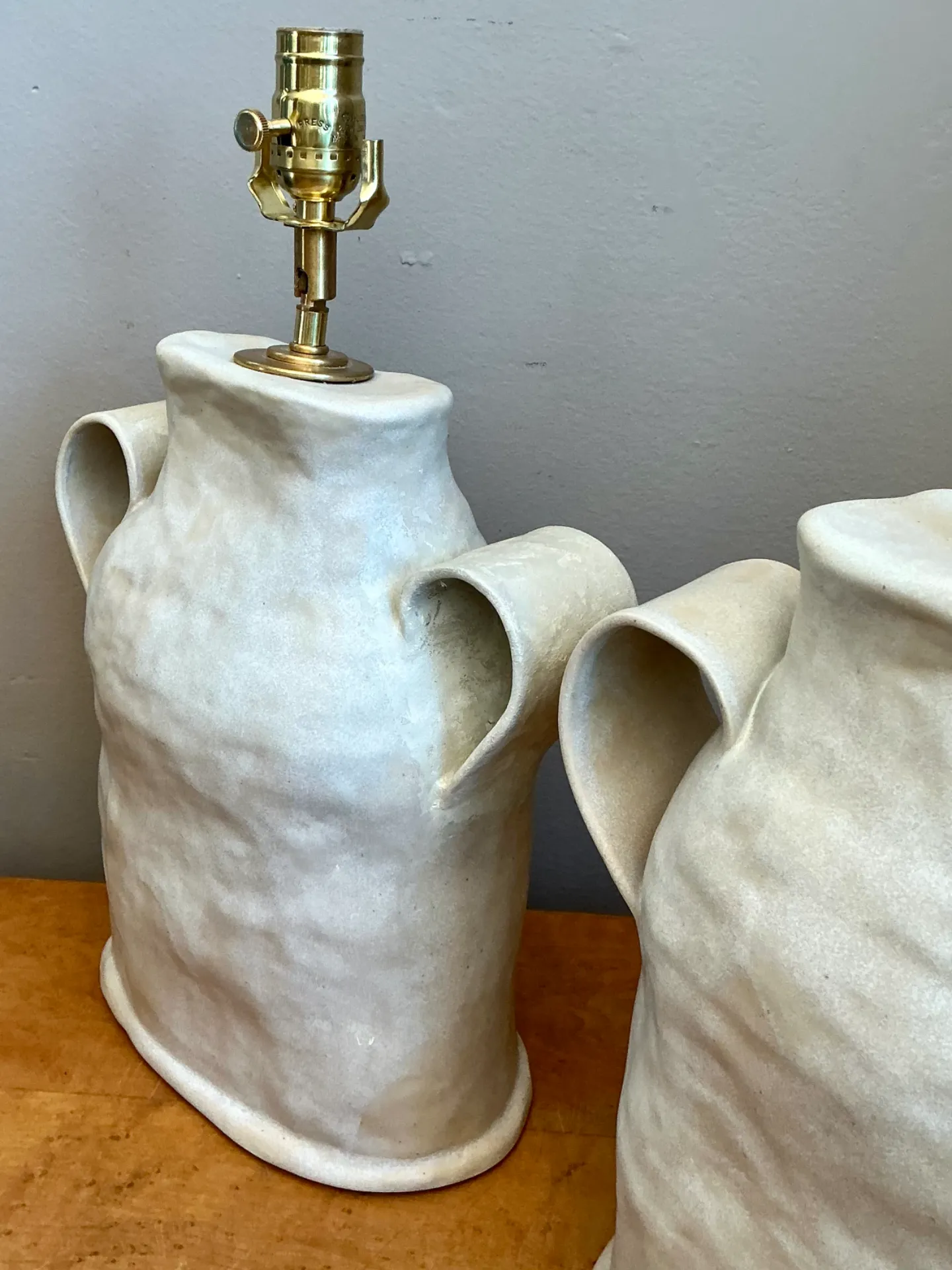 Vintage Biomorphic Double Handled Studio Pottery Lamps — additional photo 2