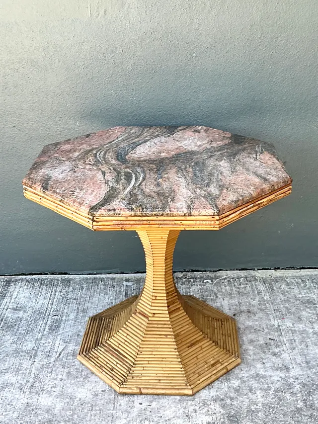 Vintage Sculptural Pencil Reed and Stone Table — additional photo 1