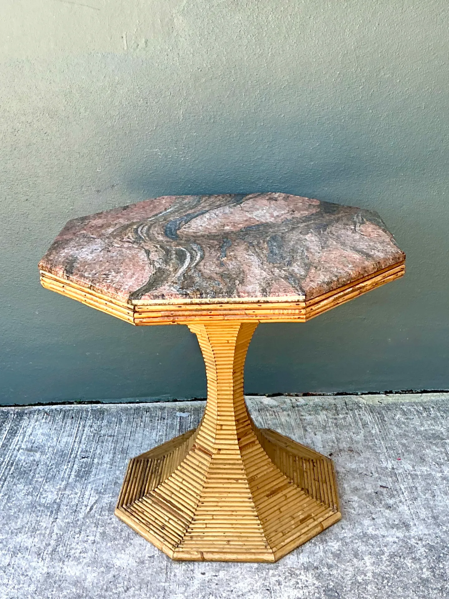 Vintage Sculptural Pencil Reed and Stone Table — additional photo 3