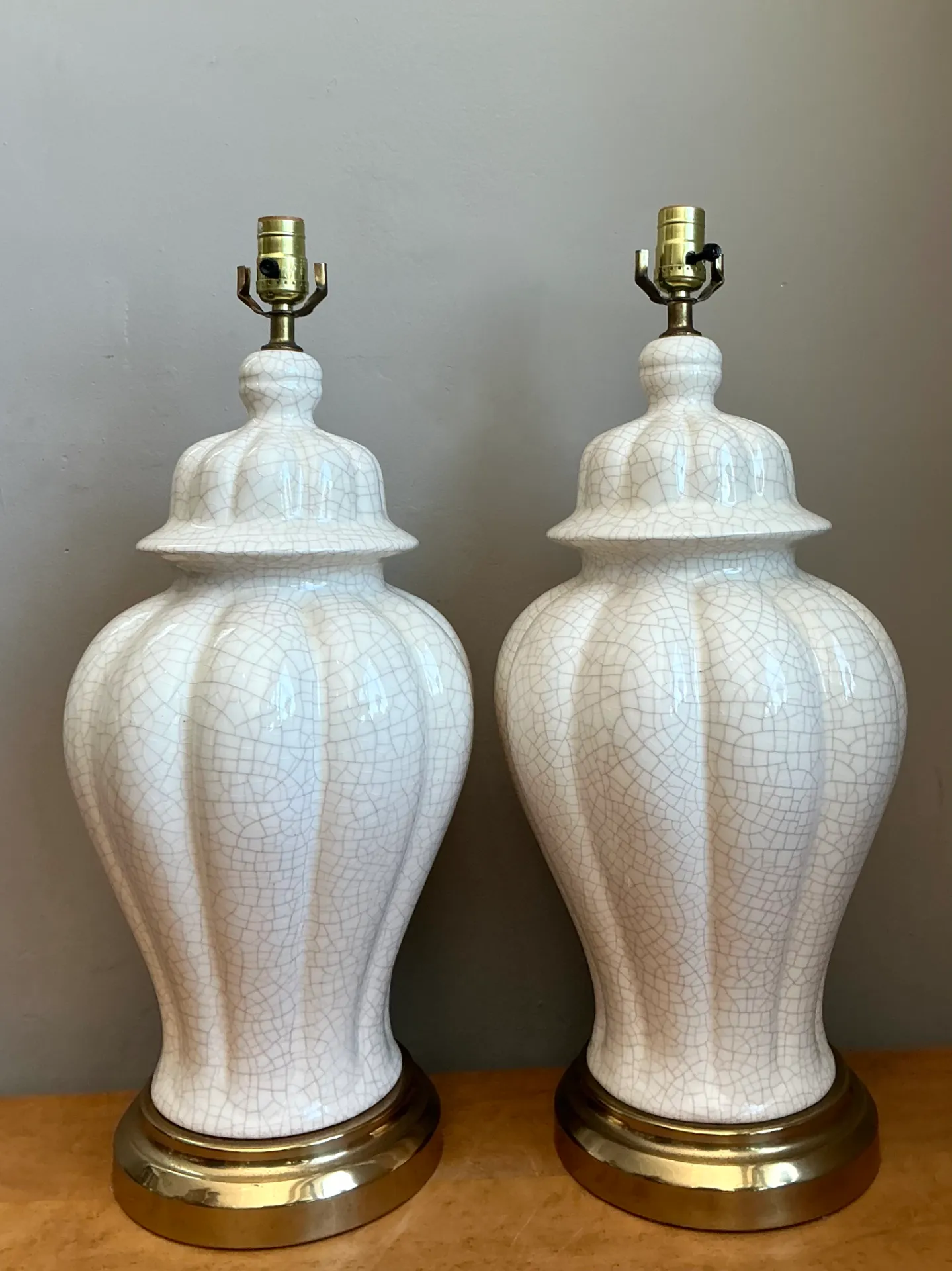 Vintage Crackle Glaze Ceramic Table Lamps - Pair — additional photo 4