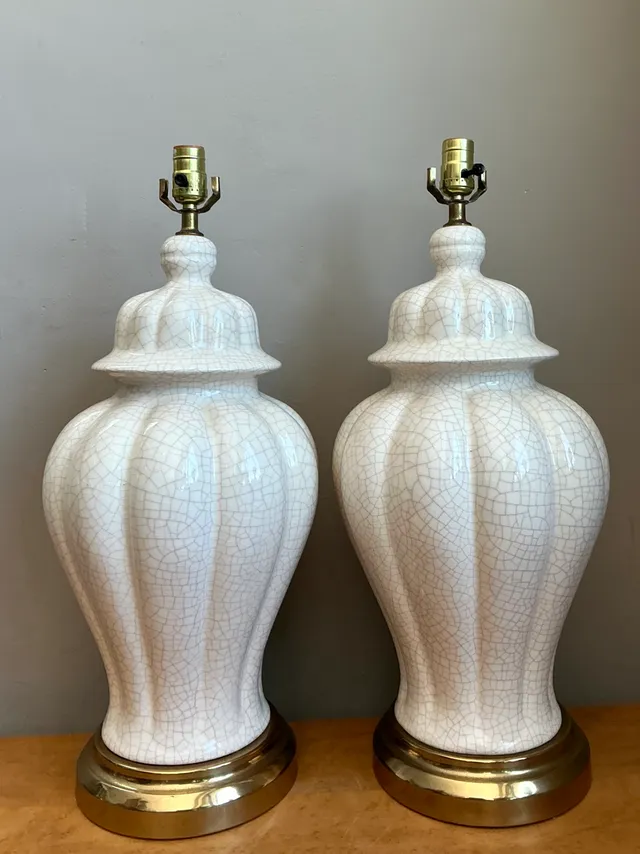 Vintage Crackle Glaze Ceramic Table Lamps - Pair — additional photo 4