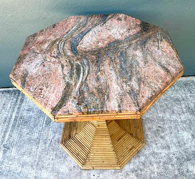 Vintage Sculptural Pencil Reed and Stone Table — additional photo 7