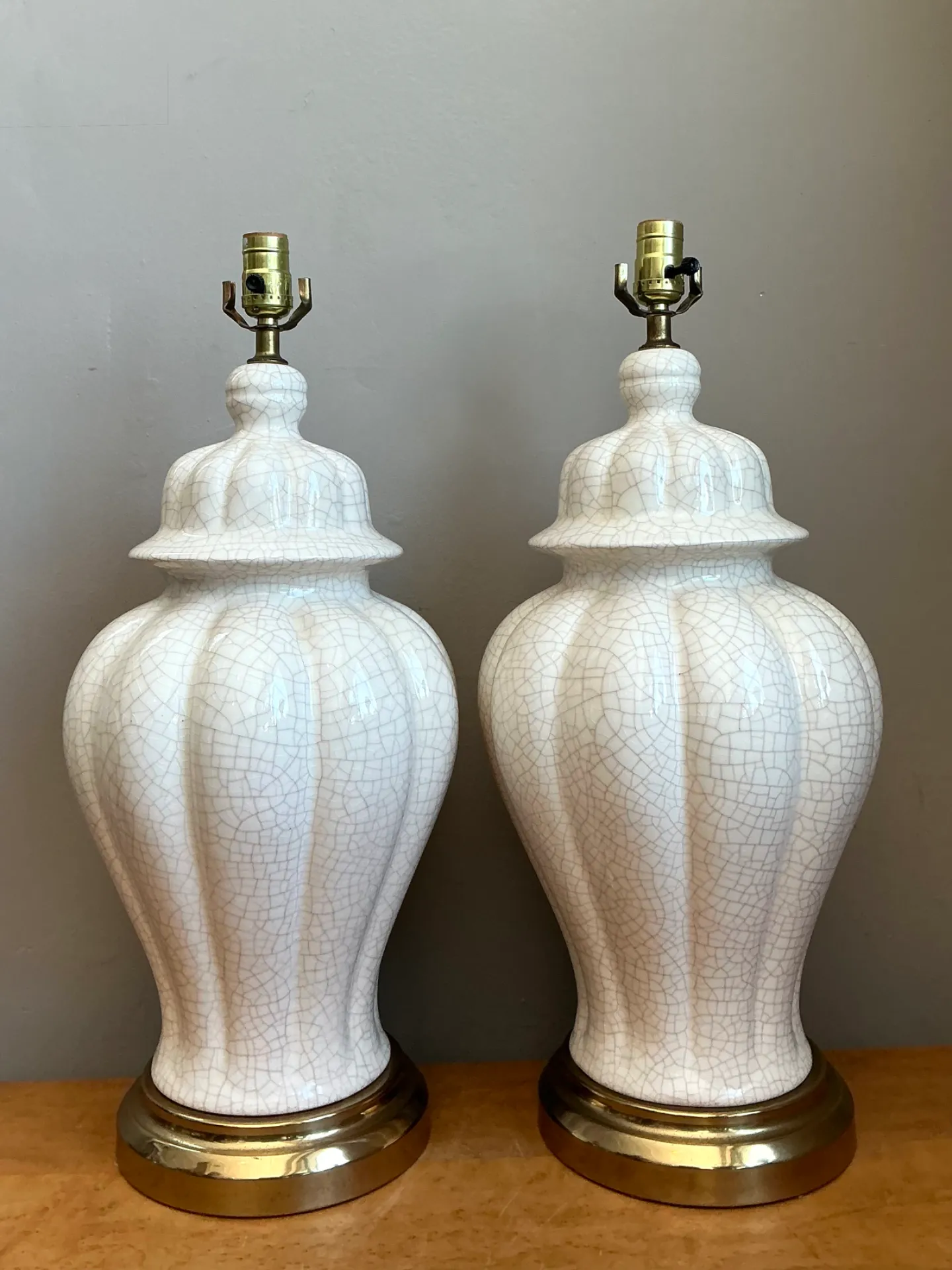 Vintage Crackle Glaze Ceramic Table Lamps - Pair — additional photo 2