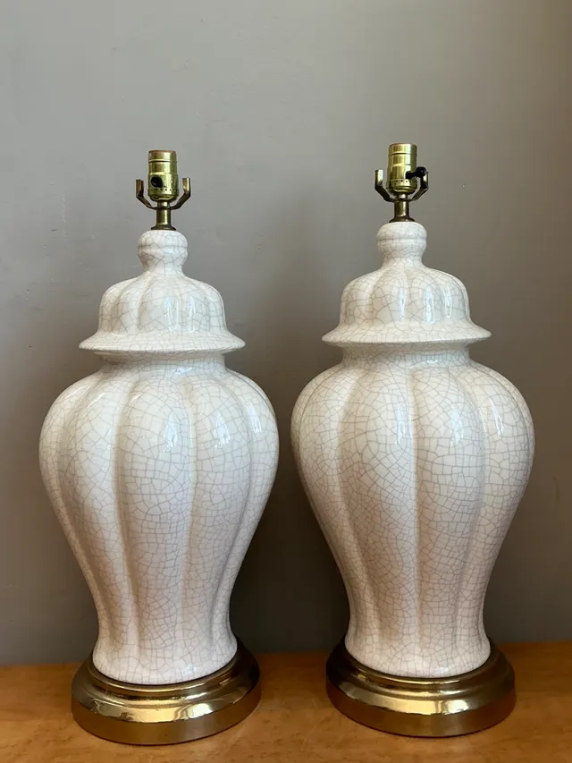 Vintage Crackle Glaze Ceramic Table Lamps - Pair — additional photo 7