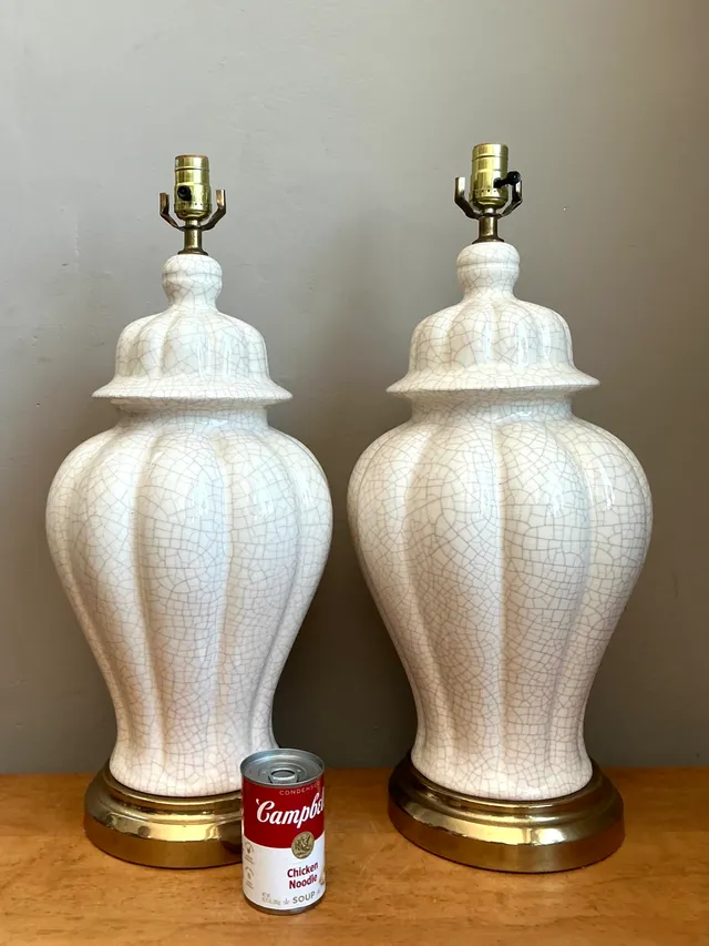 Vintage Crackle Glaze Ceramic Table Lamps - Pair — additional photo 6