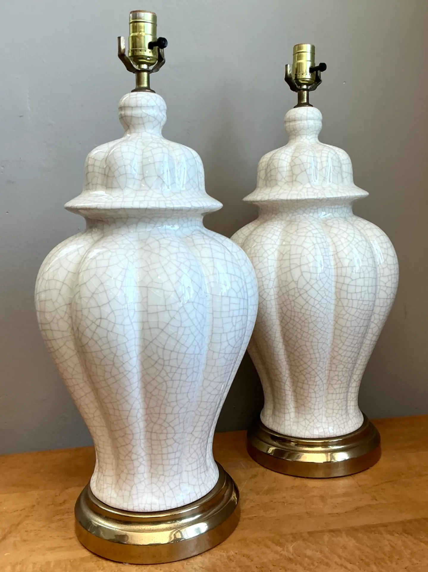 Vintage Crackle Glaze Ceramic Table Lamps - Pair — additional photo 1