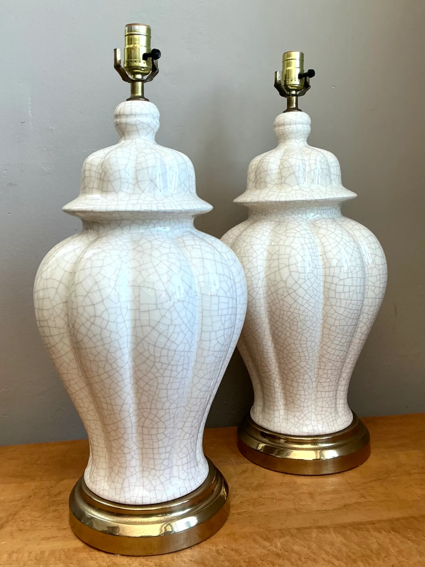 Vintage Crackle Glaze Ceramic Table Lamps - Pair — additional photo 3