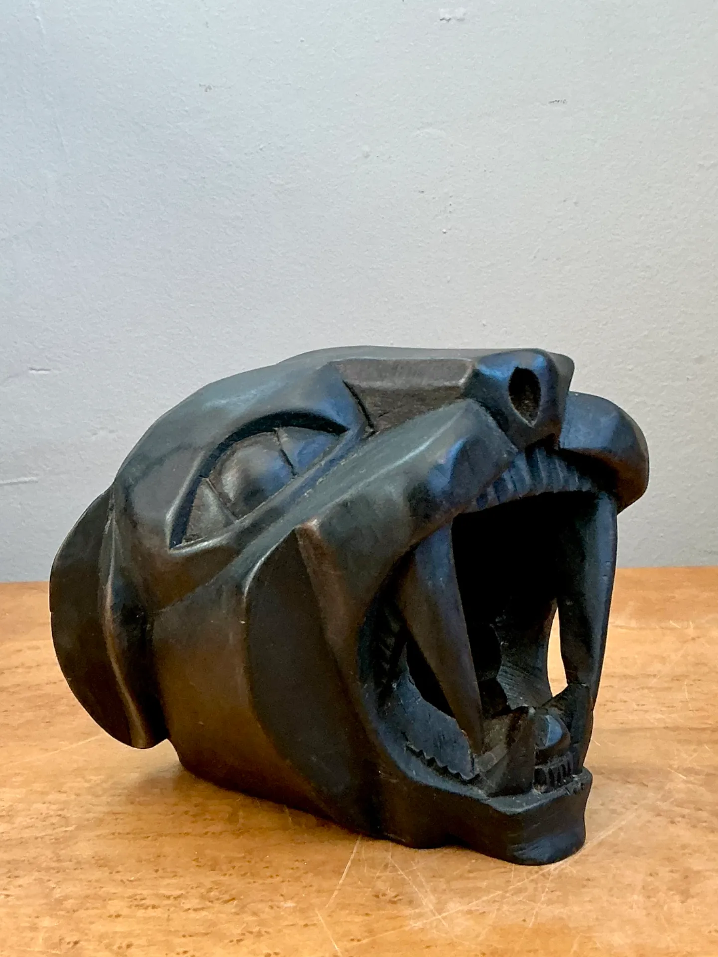 Vintage Hand-Carved Wooden Panther Head — additional photo 1