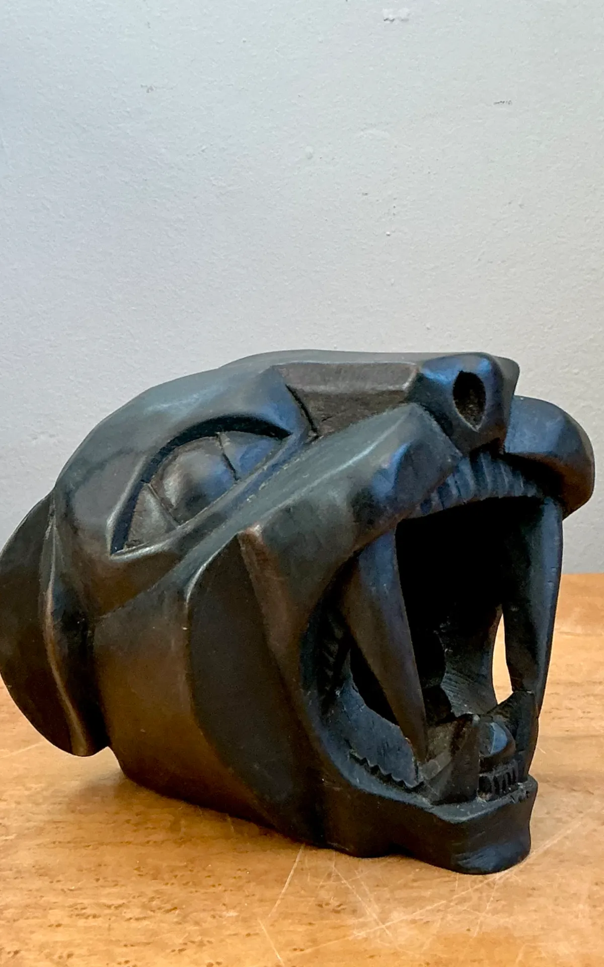 Vintage Hand-Carved Wooden Panther Head