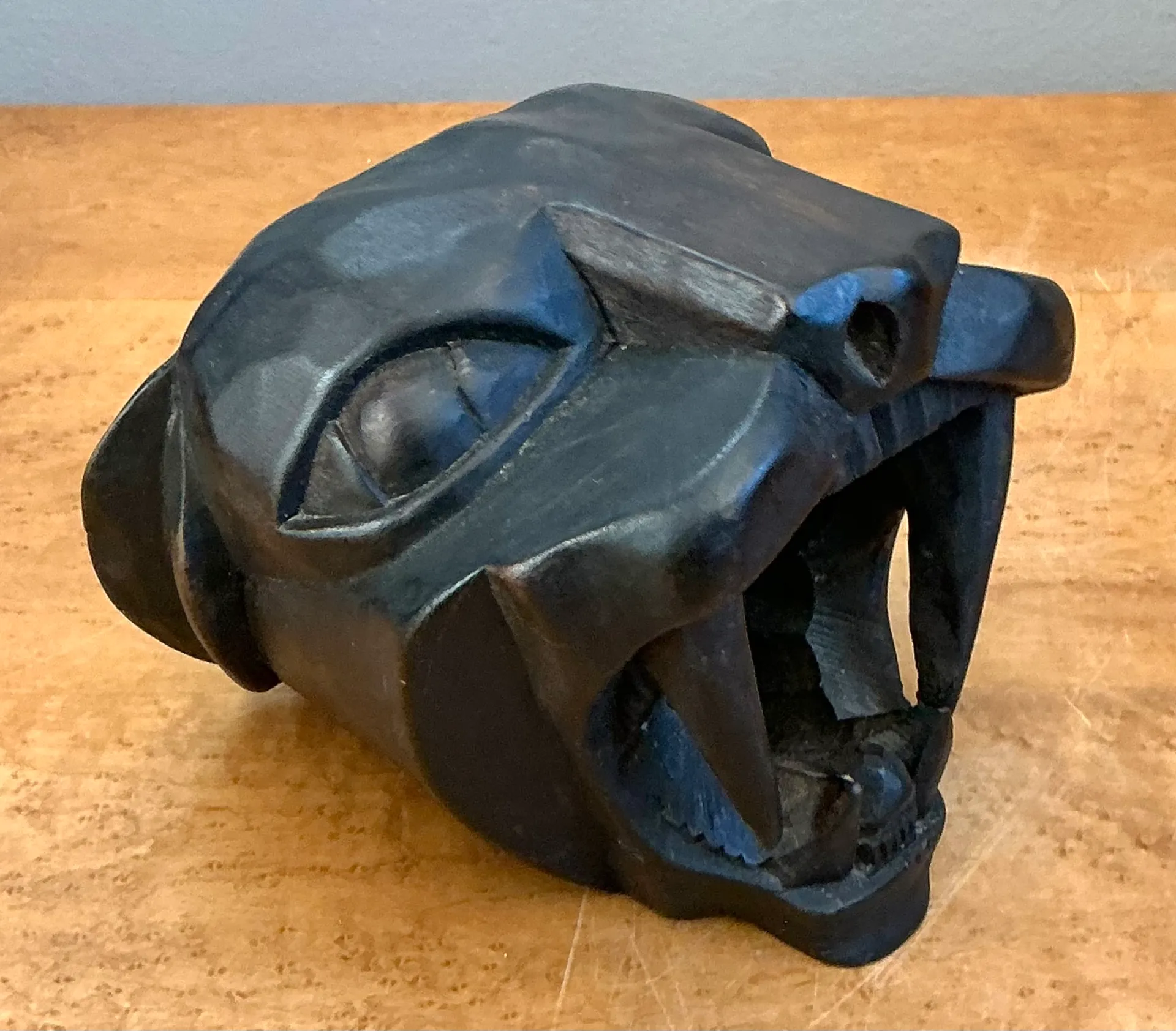 Vintage Hand-Carved Wooden Panther Head — additional photo 3