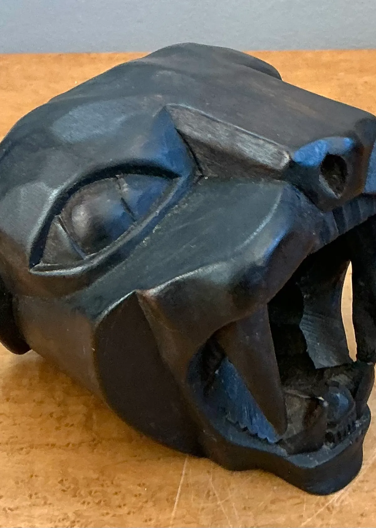 Vintage Hand-Carved Wooden Panther Head — additional photo 3