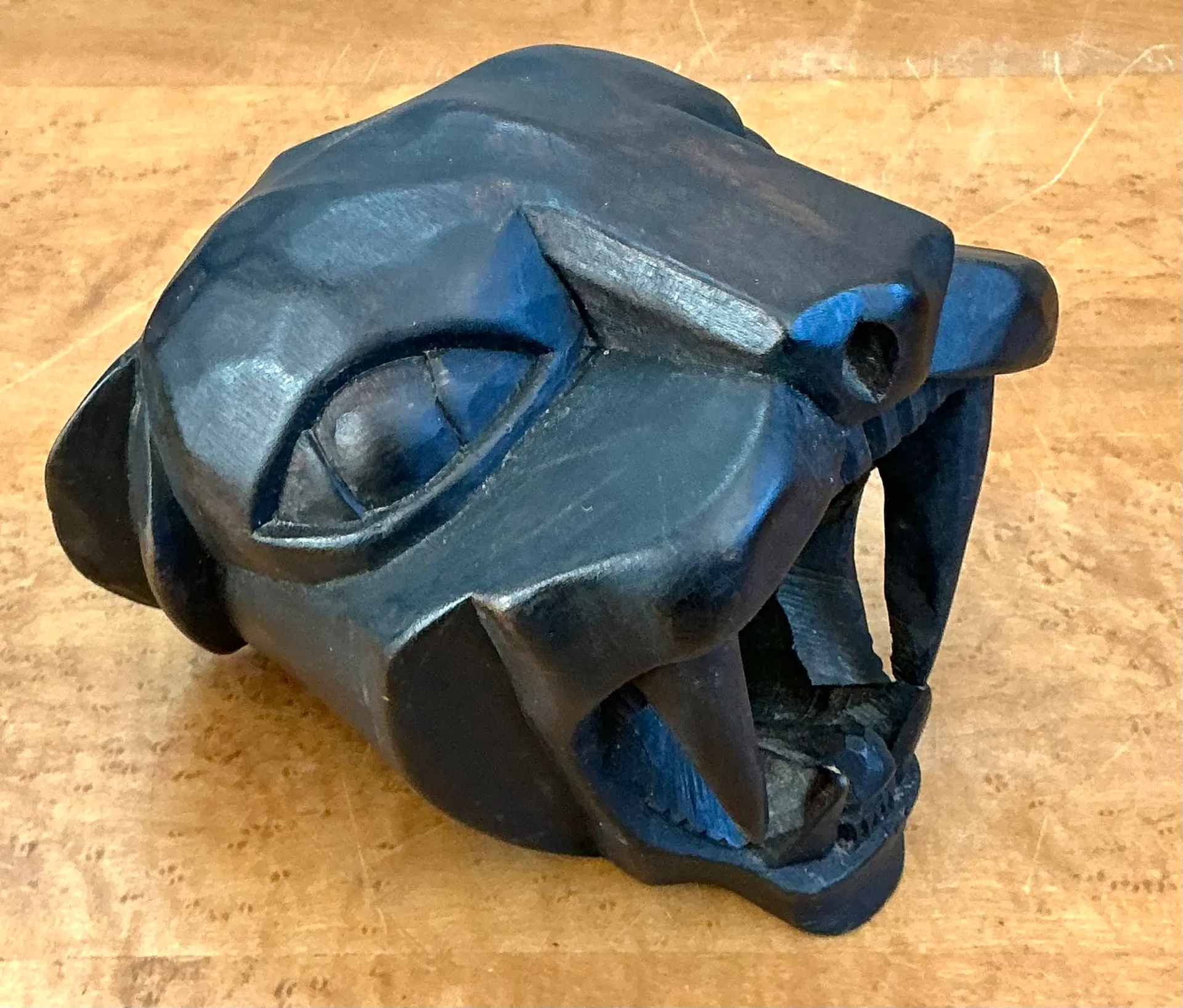 Vintage Hand-Carved Wooden Panther Head — additional photo 5