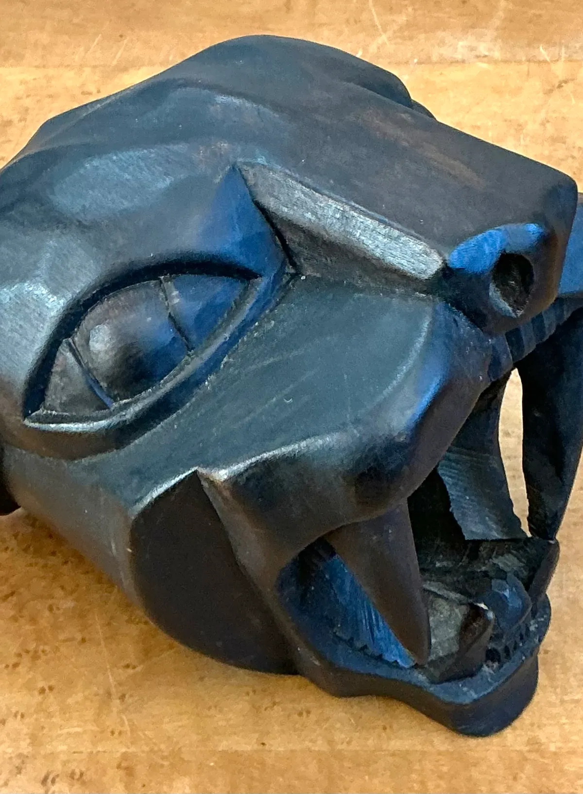 Vintage Hand-Carved Wooden Panther Head — additional photo 5
