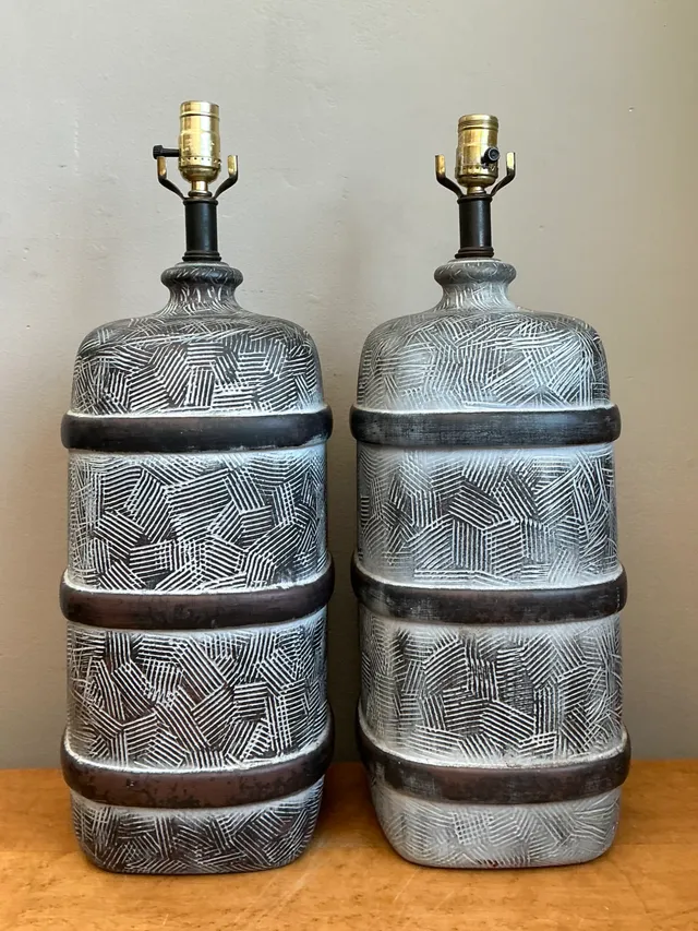 Vintage Geometric Ceramic Table Lamps - Pair — additional photo 7