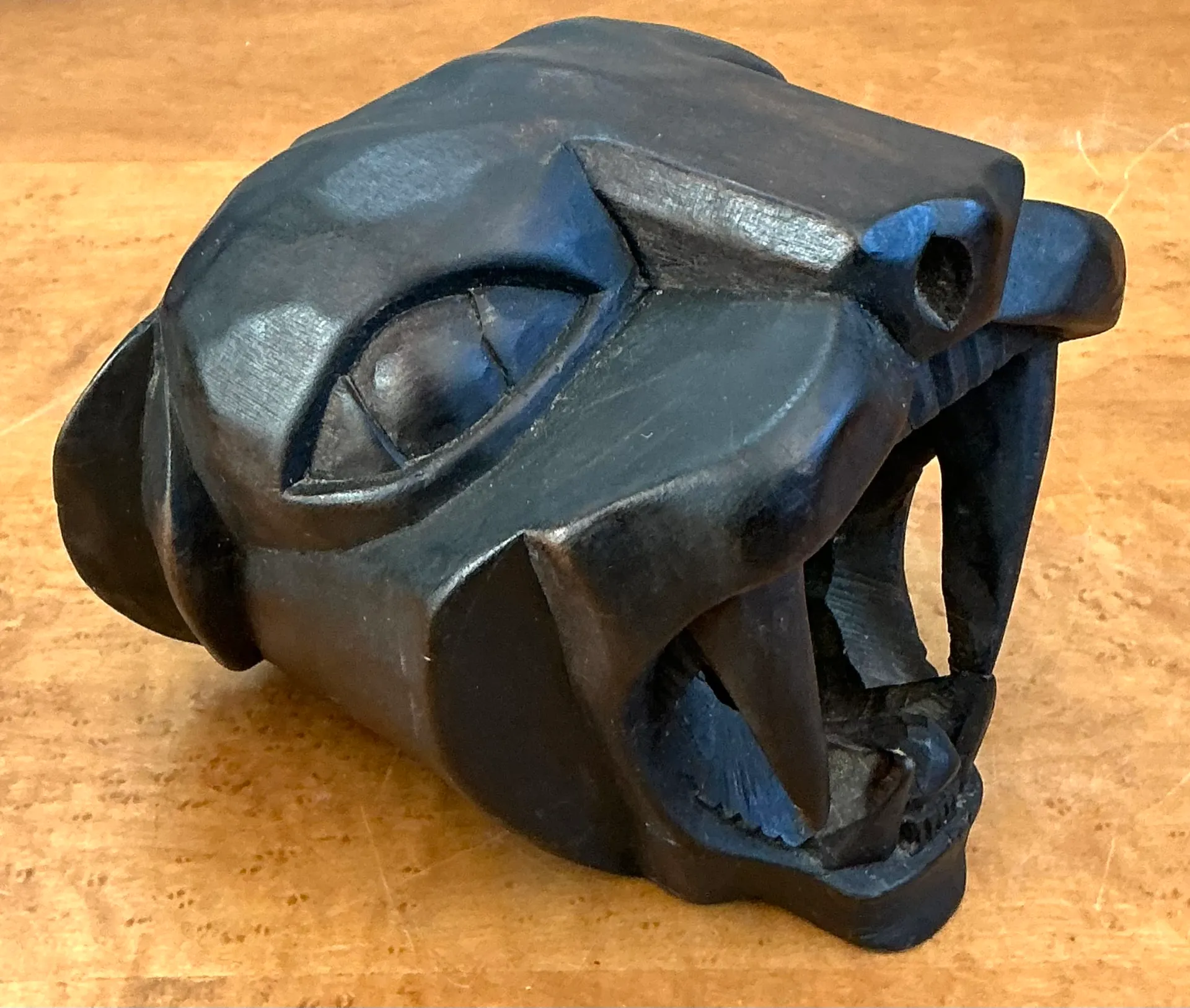 Vintage Hand-Carved Wooden Panther Head — additional photo 7