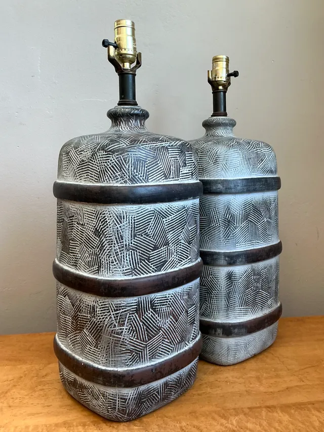 Vintage Geometric Ceramic Table Lamps - Pair — additional photo 5
