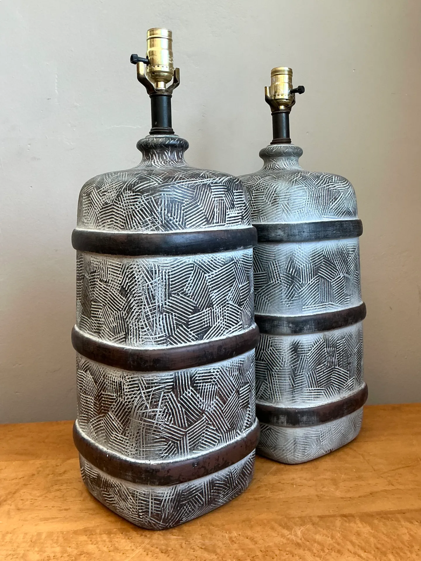 Vintage Geometric Ceramic Table Lamps - Pair — additional photo 1