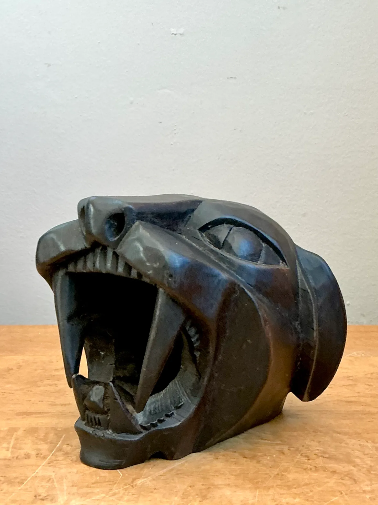 Vintage Hand-Carved Wooden Panther Head — additional photo 2