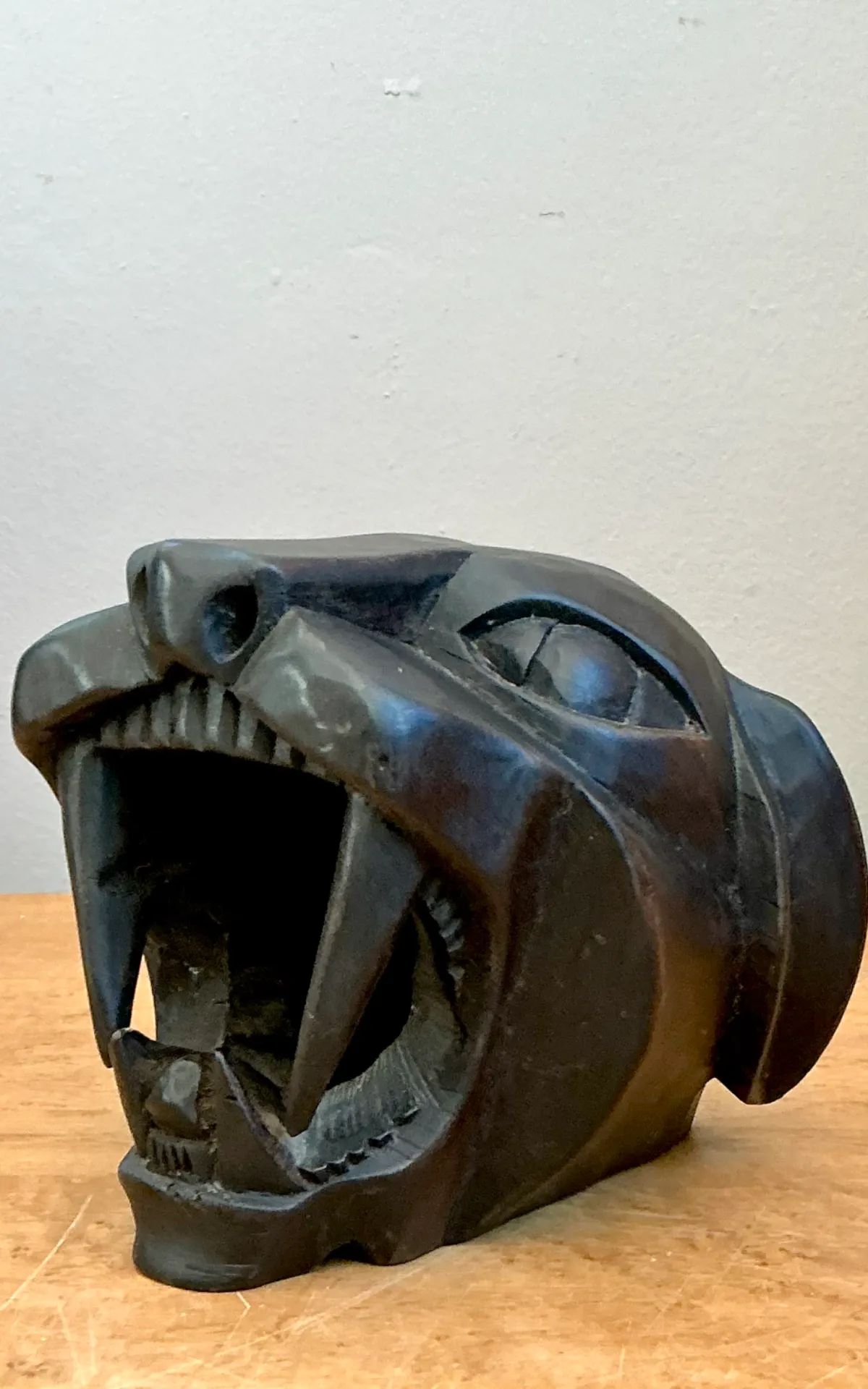Vintage Hand-Carved Wooden Panther Head — additional photo 2