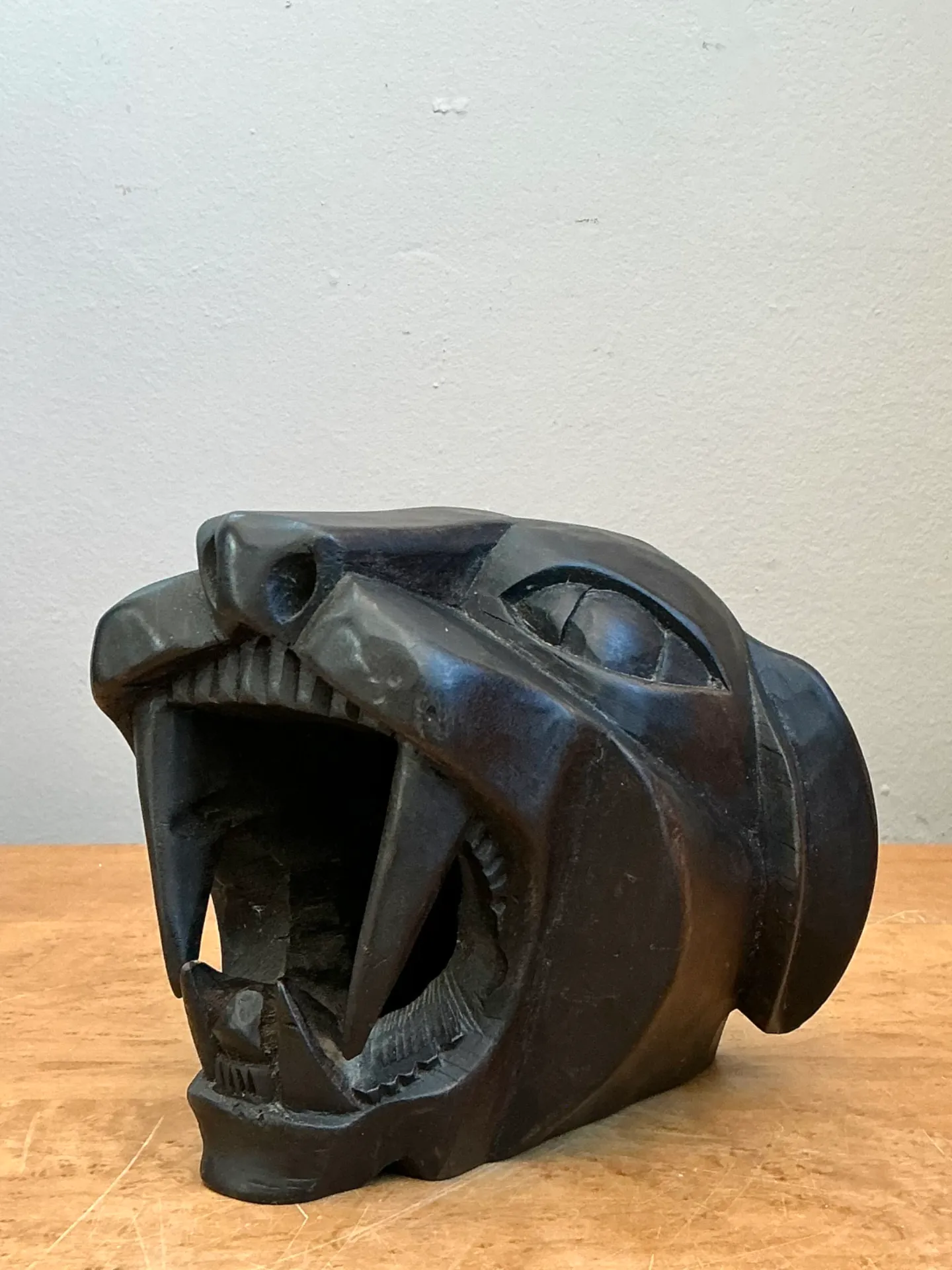 Vintage Hand-Carved Wooden Panther Head — additional photo 4