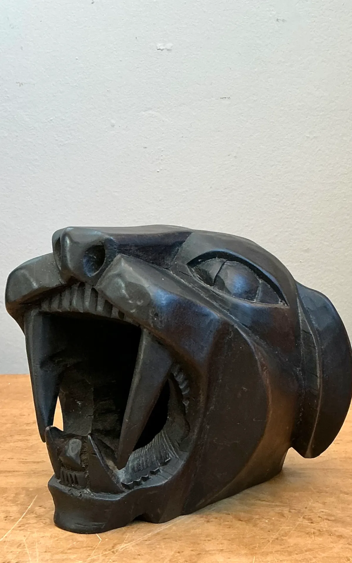 Vintage Hand-Carved Wooden Panther Head — additional photo 4