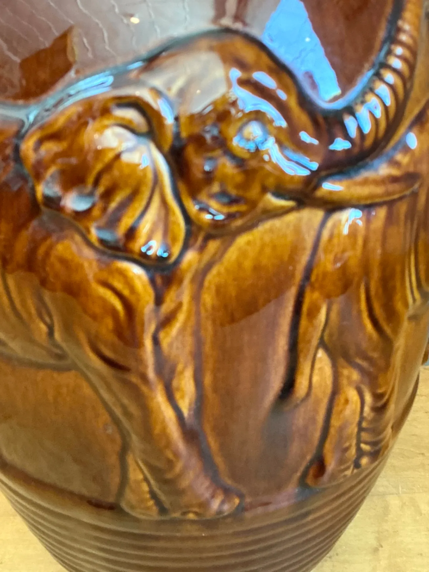 Vintage Brown Glazed Ceramic Elephant Lamp — additional photo 5