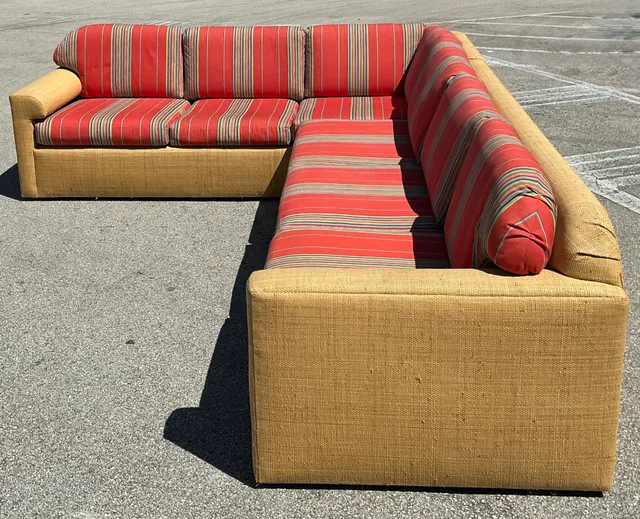 Vintage Fabric and Seagrass Sectional Sofa — additional photo 2