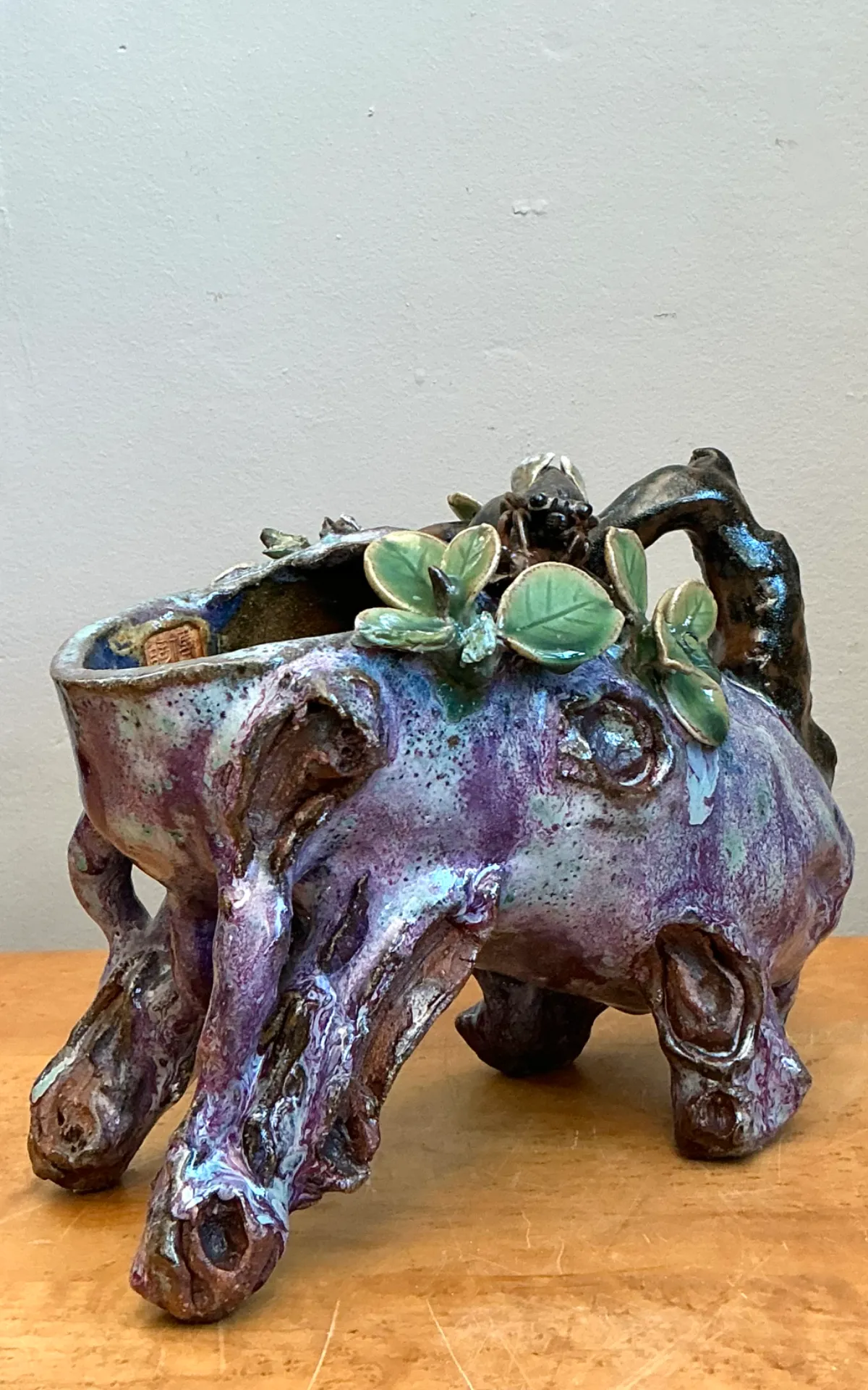 Vintage Sinwah Pottery Faux Bois Cache Pot — additional photo 6