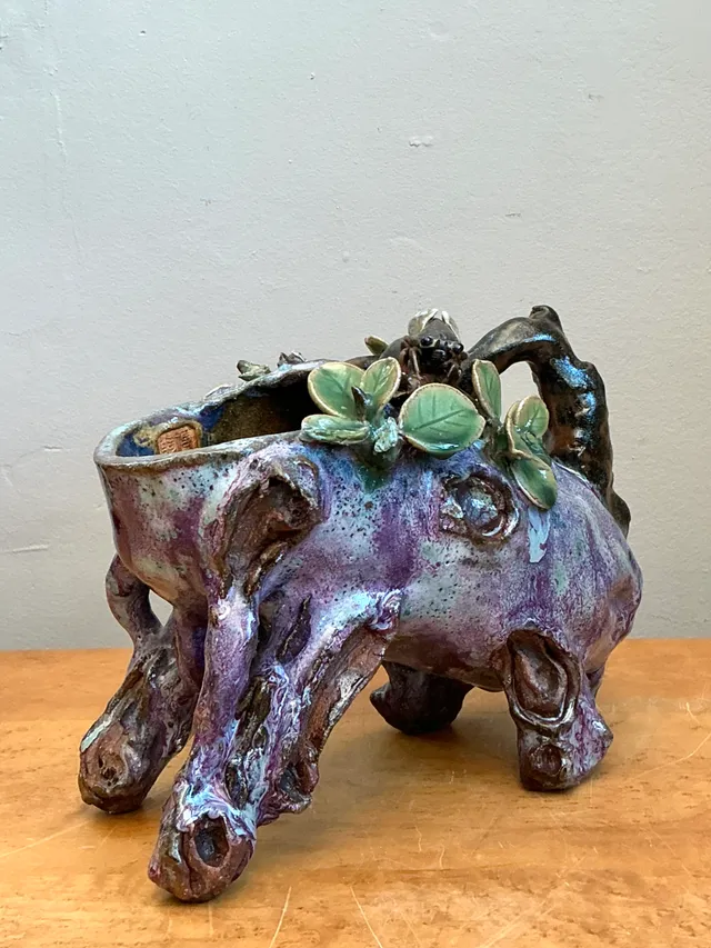 Vintage Sinwah Pottery Faux Bois Cache Pot — additional photo 6