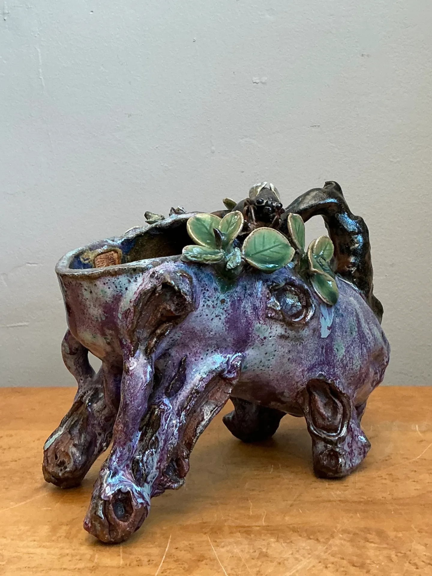 Vintage Sinwah Pottery Faux Bois Cache Pot — additional photo 8